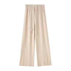 Nhà Máy Bán Buôn Side Fringe Dệt Kim Rộng Quần Chân Cao Eo Dày Giản Dị Quần Cho Phụ Nữ - Product Image 4
