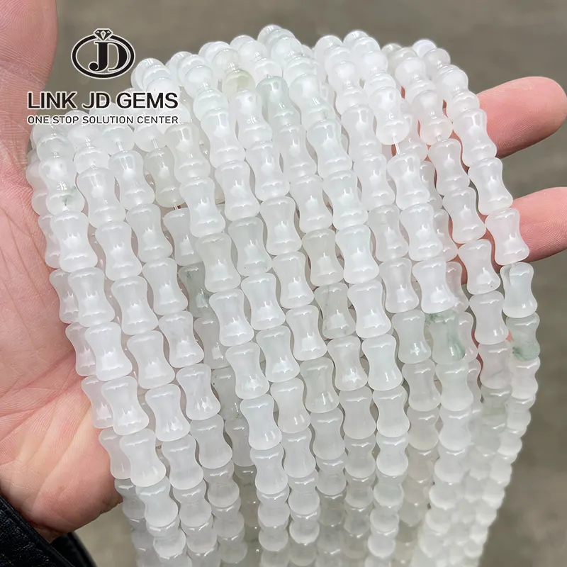 JD 12x8mm 12x10mm Natural Stone Ice Green Jade Bamboo Joint Shape Beads Loose Strand Gemstone Beads For Jewelry Making