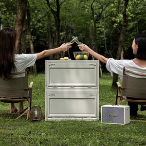 Large Capacity Foldable PP <strong>Storage</strong> Box with Wooden <strong>Lid</strong> Portable <strong>Bin</strong> for Outdoor Camping Kitchen Travel Car Trunk Food <strong>Storage</strong> - Product Image 3