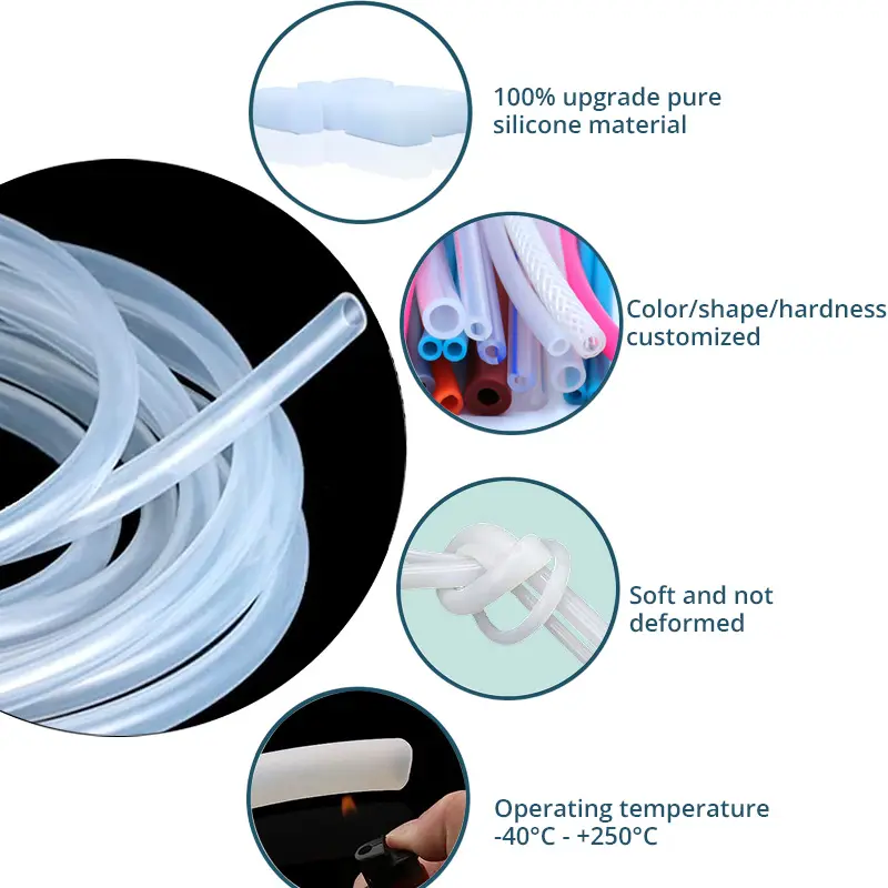 Tuyau flexible en silicone souple personnalisé Tube en caoutchouc à paroi mince Tube en silicone transparent pour pompe péristaltique de qualité alimentaire médicale