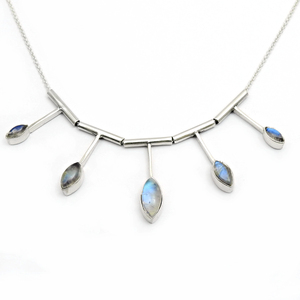 2025 Fabriek Custom Sieraden 925 Sterling Zilver Natuurlijke Regenboog Maansteen Marquise Vorm Dikke Ketting Groothandel Fabrikant