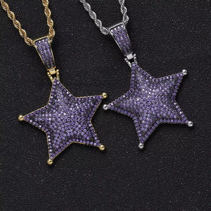 Colgante de Pentagrama, Accesorios Hip Hop, Cobre con Incrustaciones de Zirconia, Cielo Estrellado Nocturno, Collar con Colgante de Estrella de Colores - Product Image 4