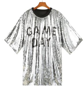 Game Day <span class=keywords><strong>Mujer</strong></span> Cuello redondo Negro Rojo Blanco Azul Plata Lentejuelas <span class=keywords><strong>Camiseta</strong></span> Vestido Lentejuelas Casual Suelta Fútbol americano <span class=keywords><strong>Camiseta</strong></span> Top - Product Image 6