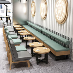 Juego de muebles de cafetería modernos con mesas redondas de madera y asientos de cabina tapizados para cafetería - Product Image 4