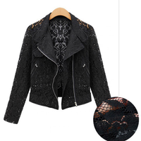 Blouson Biker en Dentelle Tendance 2022 – Nouvelle Collection Automne – Veste Courte Décontractée Entièrement en Dentelle de Haute Qualité avec Fermeture Éclair