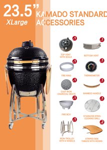 Barbecue au charbon de bois AUPLEX 23 pouces <span class=keywords><strong>en</strong></span> céramique, design réglable pour cuisine extérieure avec housse de protection et pierre à pizza - Product Image 3