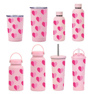 Termo deportivo de acero inoxidable con corazón Rosa moderno, botella de agua fría deportiva con asa portátil, té/café/pajita de leche, San Valentín - Product Image 4