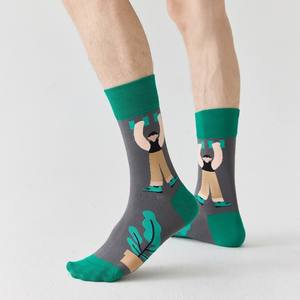 <span class=keywords><strong>Chaussettes</strong></span> montantes décontractées pour hommes, style peinture à l'huile élégante, en coton peigné, absorbantes et anti-boulochage - Product Image 2