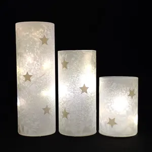 Декоративный стеклянный подсвечник замороженная стеклянная ваза с ручной росписью звезда молочное перо отделка Рождественская декоративная трубка