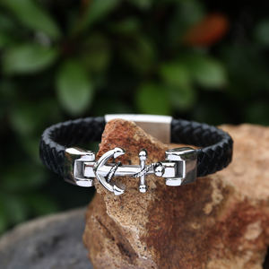 Gioielli di moda bracciale in vera pelle in acciaio inox ancoraggio bracciale uomini braccialetto marino gioielli - Product Image 3