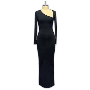 <span class=keywords><strong>Vestidos</strong></span> Largos Elegantes para Mujer, Estilo Moderno <span class=keywords><strong>2023</strong></span>, Cuello Asimétrico, Manga Larga, Color Negro, con Abertura en la Espalda, para Invitadas de Boda - Product Image 4