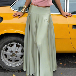 Jupe longue maxi taille haute pour femme, coupe trapèze fluide en satin avec ourlet irrégulier, élégante et décontractée pour l'été et les vacances - Product Image 1