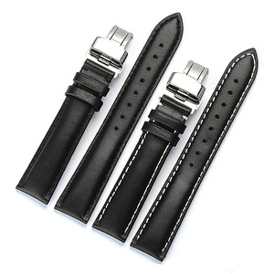 Noir Western En Cuir Véritable Bande de <span class=keywords><strong>Montre</strong></span> avec Fil Blanc - Product Image 1