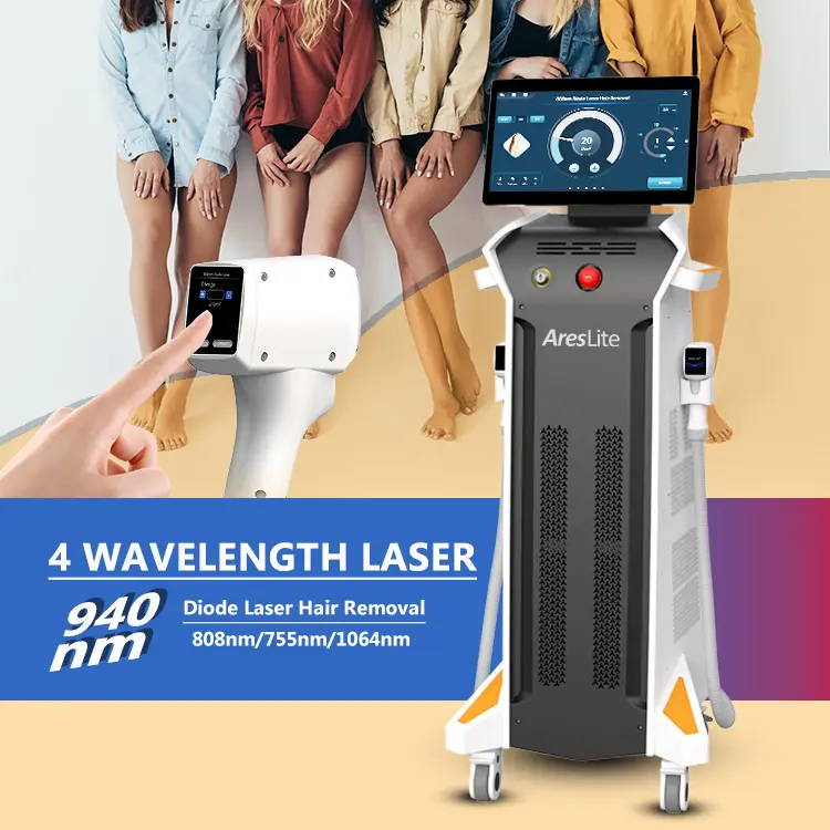 2024 Professionele Winkonlaser Diode Laser 4 Golflengten 20Hz 755 808 940 1064nm Permanente Diode Laser Ontharing Machine