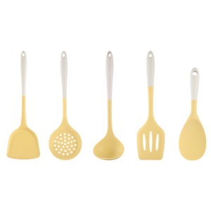 Juego de espátulas de silicona, 5 piezas, amarillo y blanco lechoso, para sartenes y woks antiadherentes, apto para horno, solo lavar a mano - Product Image 4