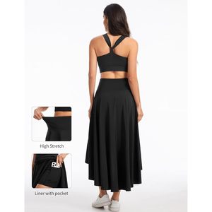 Jupe longue fluide taille haute pour femme FOXA, ourlet asymétrique, short intégré, couleur unie, vêtement de fitness - Product Image 5