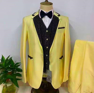 Dernier design personnalisé classique brillant Golde avec costumes de mariage noirs pour hommes Costume Slim Fit Groom Meilleur Tuxedos de fête Blazer 3 pièces - Product Image 5