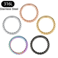 Anneau clicker segmenté articulé sans soudure en acier inoxydable 316L doré/plaqué or pour nez, septum, hélix, boucles d'oreilles femme/homme