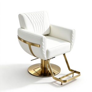 Ensemble de fauteuil de barbier et de fauteuil de lavage de luxe or et blanc, avec bac à shampoing en céramique et miroir de salon LED, mobilier de coiffure - Product Image 5