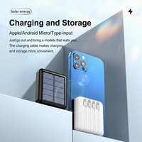 Mini batterie externe solaire 10000mAh avec lumière LED, portable, 4 câbles intégrés, double sortie USB, charge sans fil 10W, charge rapide