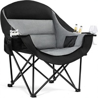 Chaise de camping pliante moderne en aluminium robuste et surdimensionnée avec porte-gobelet et poches isothermes pour sports, plage, pêche, jardin