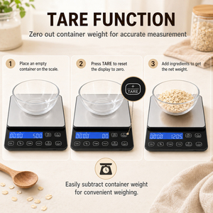 Báscula digital electrónica de cocina con pantalla LCD retroiluminada en azul de alta precisión, temporizador, función tara, interruptor de unidad PCS, para pesar alimentos. - Product Image 4