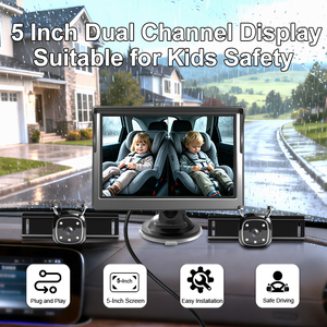 Kits de surveillance pour bébé et animaux de compagnie de qualité supérieure, moniteur de voiture avec vision nocturne et deux caméras de 5 pouces pour la sécurité des enfants YB-502CA 5 pouces Double écran - Product Image 1