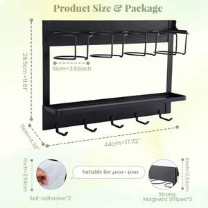 Organisateur de bouteilles d'eau magnétique, support de rangement pour gobelets Stanley, fixation murale autocollante avec 5 crochets - Product Image 4