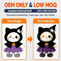 Fabricant OEM/ODM de jouets en peluche personnalisés : Poupée Chat Sorcière avec Cape Fantôme et Jupe Violette pour les Fêtes