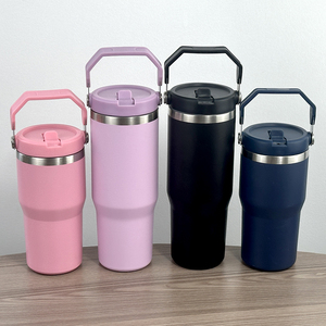 Nuevo Diseño 2026, Vaso de Viaje Personalizado de 20oz/30oz con Pajita, Vaso Aislado al Vacío de Acero Inoxidable con Asa Portátil - Product Image 5