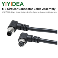 Câble de connecteur circulaire M8 à angle droit, étanche IP67, pour capteur, 2-8 broches, connecteur moulé, gaine blindée en PVC/PUR