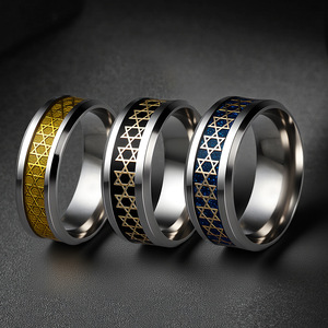 Anillos de acero inoxidable de titanio de 8MM para hombre, anillo de pentagrama de hexagrama hueco, anillo de acero de titanio, estrella de cinco puntas, joyería de moda - Product Image 3