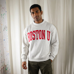 BOSTON U Hooded Half Zip <b>Velour</b> <b>Sweatshirt</b> 100% Cotton RED Applique Embroidery Winter Digital Printing Oversized CLUSH Men's - Product Image 1
