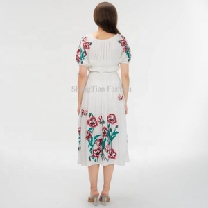 เดรสผ้าฝ้ายคอโอ แขนสั้น แต่งระบาย เอวสูง ปักลายดอกไม้หวานๆ สไตล์ใหม่ สำหรับฤดูร้อน ผู้หญิง - Product Image 6