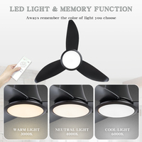 Ventilateurs encastrés modernes pour l'intérieur Ventilateur de plafond télécommandé à LED bicolore à moteur à courant continu avec lumière