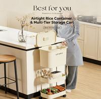 Boîte de rangement à riz roulante avec tiroir latéral, conteneur à riz hermétique, support mobile pour céréales de cuisine – Le choix le plus populaire