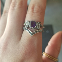Hécate Triple Lune Anneau Ensemble Améthyste Ou Cristal Rouge Bague De Mariage Unique Lune Déesse Anneaux Pour Femmes Gothique Cadeau