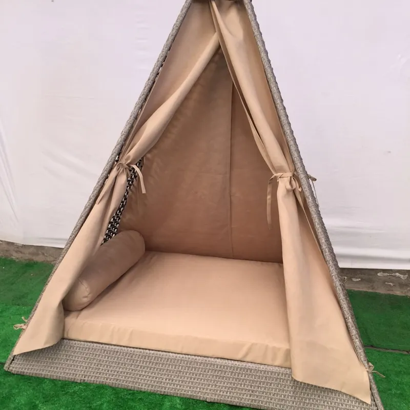 Ucuz açık güneş koruma çadırı üçgen rattan yatak yumuşak yastık ile