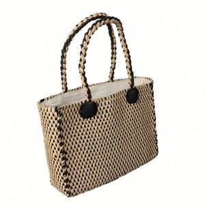 2025 Summer New Large Capacity <b>Tote</b> Bag Two Tone <b>Raffia</b> Straw <b>Tote</b> Bag - Product Image 5
