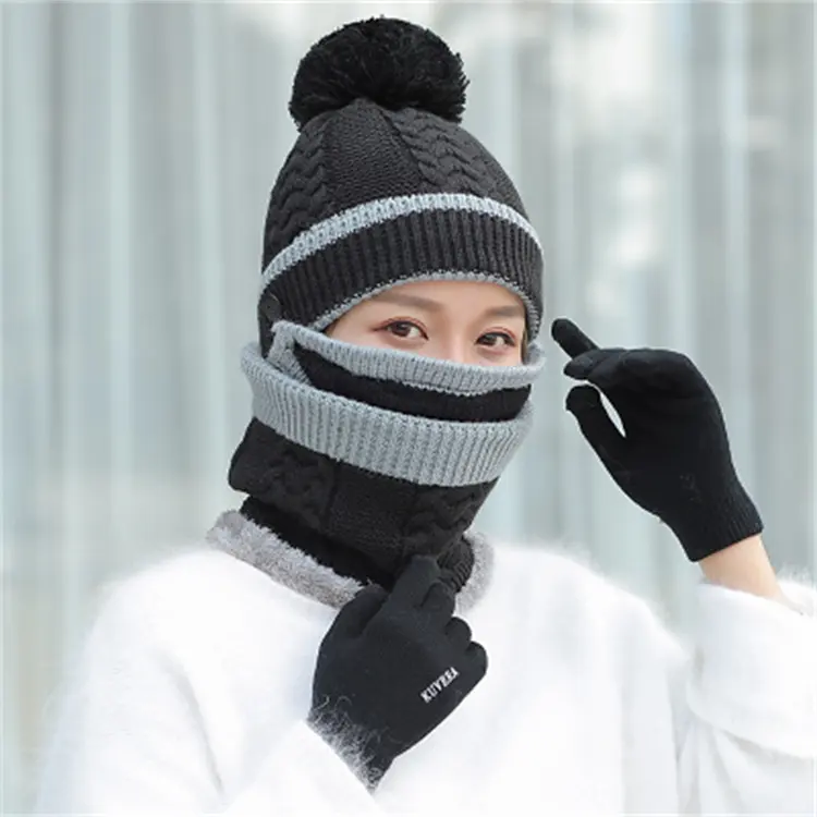 Berretti teschio lavorati a maglia all'ingrosso Gorro De Lana De Punto Para Mujer berretto invernale personalizzato berretto invernale da donna cappelli sciarpa guanti