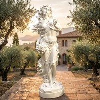 Statue personnalisée faite à la main en marbre blanc, déesse du vent / statue d'aura, sculpture figurative néoclassique sur mesure avec draperie ondulante, bouquet de roses