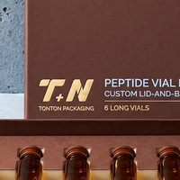 Boîte rigide personnalisée avec couvercle en chocolat pour 6 flacons de peptides, en carton éponge, impression offset, logo estampé à chaud en feuille d'or