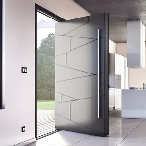 Puerta de entrada de diseño de lujo para Exterior, pivote de seguridad frontal, de madera sólida moderna, de aluminio negro