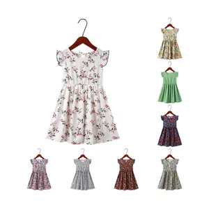 Summer Fashion dresses 2-10 years old girls lace sleeve floral dress Holiday beach dress