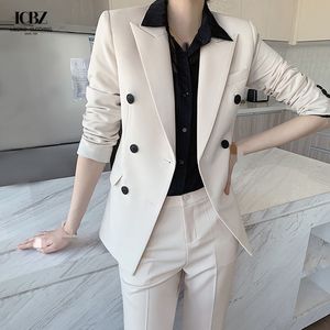 Ingrosso abito da donna personalizzato da ufficio formale Set abito bianco di seta lungo con Blazer a bottone singolo e pantaloni Sexy in taglia <span class=keywords><strong>S</strong></span> - Product Image 6