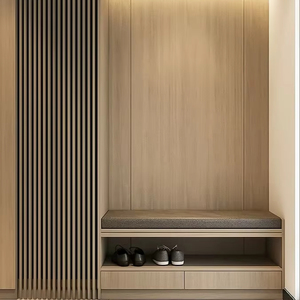 Diseño de Mueble Zapatero Moderno de Lujo, Plano de Diseño Personalizado, Ahorro de Espacio, Estilo Europeo, Integrado con Madera Sólida y Taburete para Entrada - Product Image 1