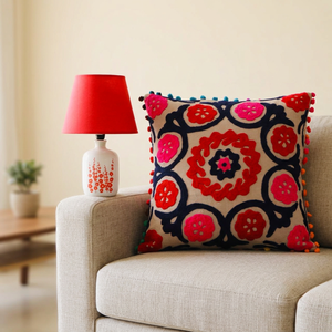 Floral Embroidered Suzani Cotton Square Cushion Covers Decorative Throw Pillow Cases Zipper Closure Living Room Bedding Bedroom - Product Image 2