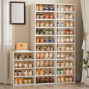 Zapatero Vertical Transparente Plegable <span class=keywords><strong>de</strong></span> Gran Capacidad, Fácil Instalación, <span class=keywords><strong>de</strong></span> Plástico, para la <span class=keywords><strong>Entrada</strong></span> del Hogar - Product Image 1