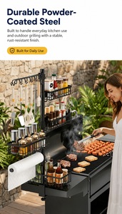 Support de rangement multifonctionnel moderne pour accessoires de barbecue d'extérieur, en acier au carbone, pour épices et essuie-tout - Product Image 6