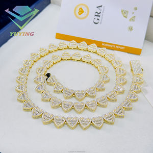 Collar con Forma de Corazón Yu Ying, Plata de Ley S925, Chapado en Oro, Diamante VVS, Cadena Cubana, Cadena de Moissanita - Product Image 6